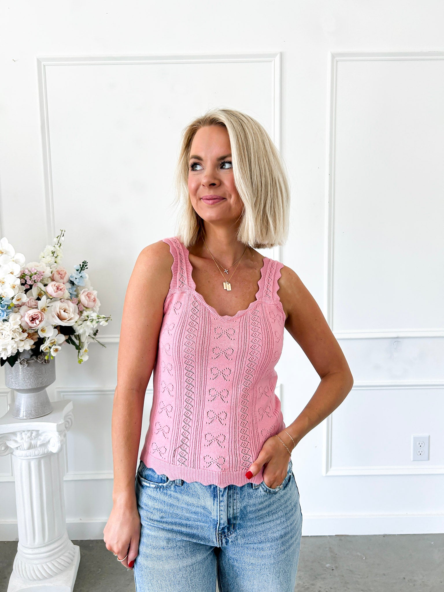 Fane Bow Pointelle Tank Top