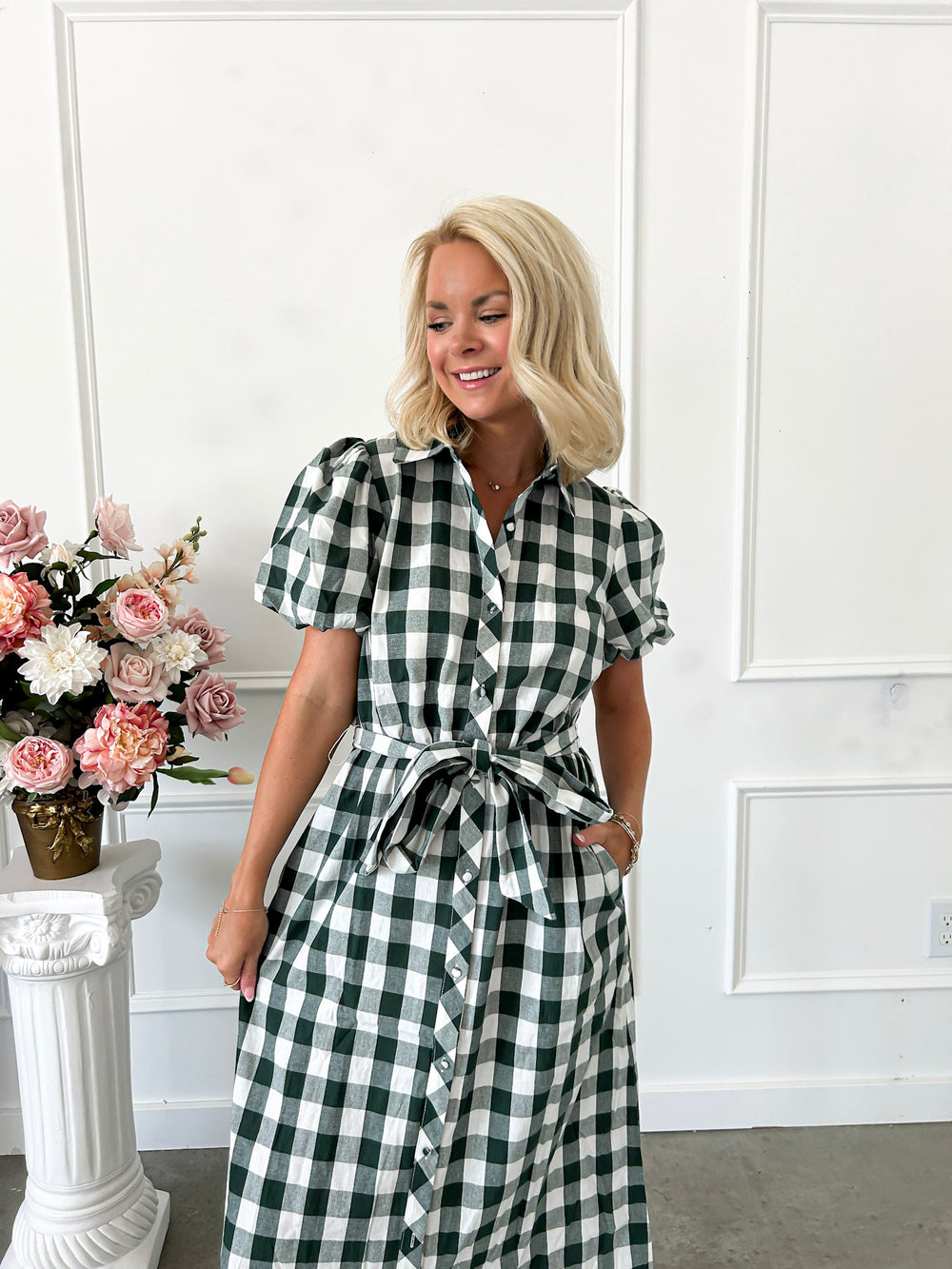 All In Check Hunter Green Maxi Dress