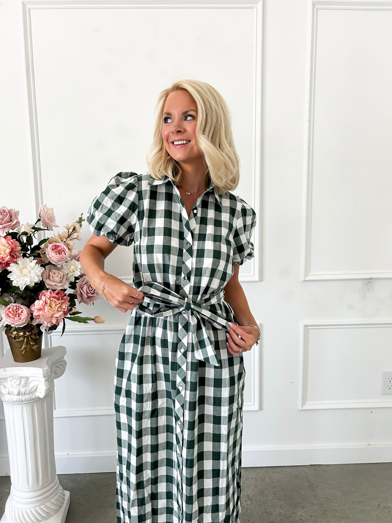All In Check Hunter Green Maxi Dress Small