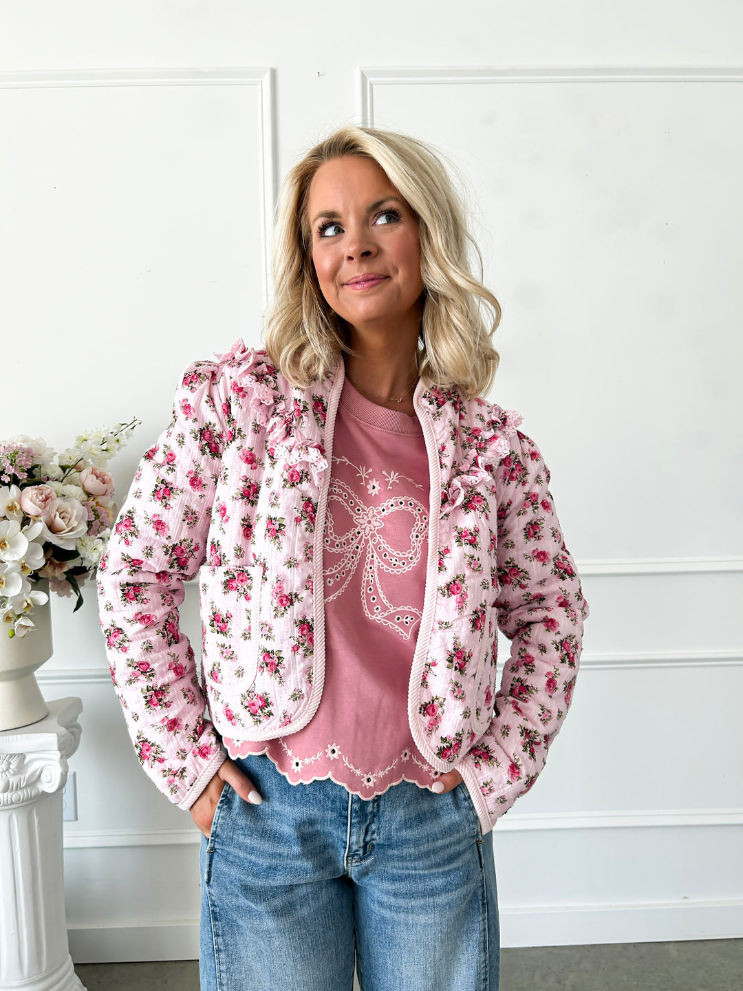 ジャケット・アウター rosymonster warmyflower quilting blanket The Rosie Pink Quilted Jacket