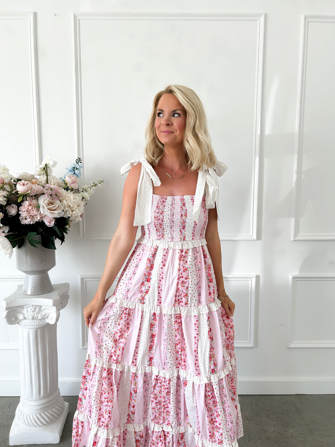 chinese dress ladies White Floral Puff Sleeve Maxi Dress – PinkBlush main image 1
