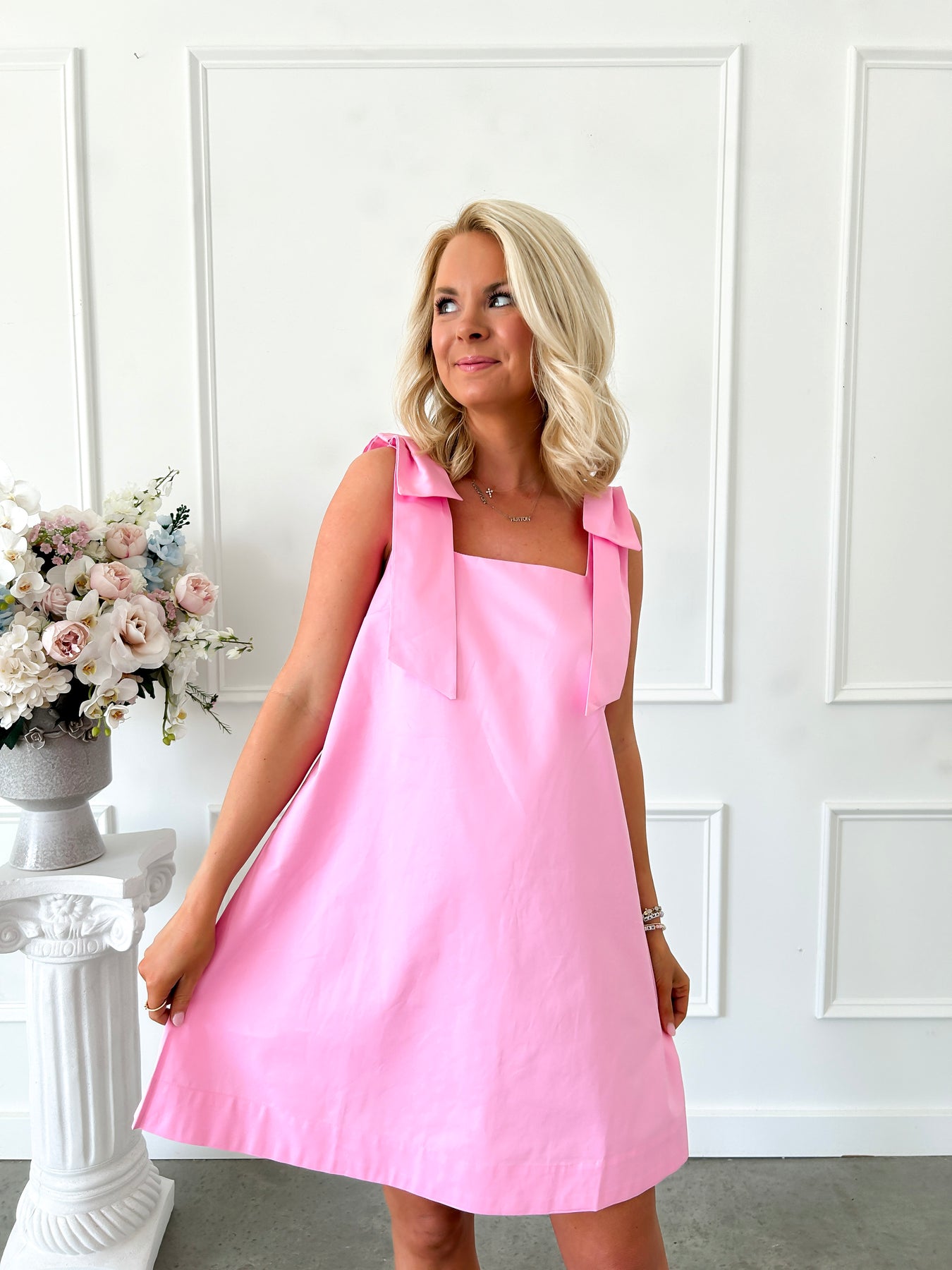 pink mini dress sale Rosette Pink Pleated Mini Dress - FINAL SALE Small | Women's Online Boutique | Boho Chic Style
