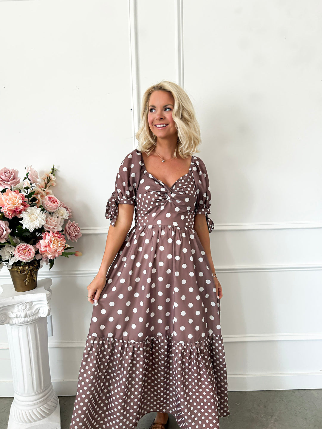 Pretty Little Polka Dot Brown Maxi Dress – Flourish in Frills